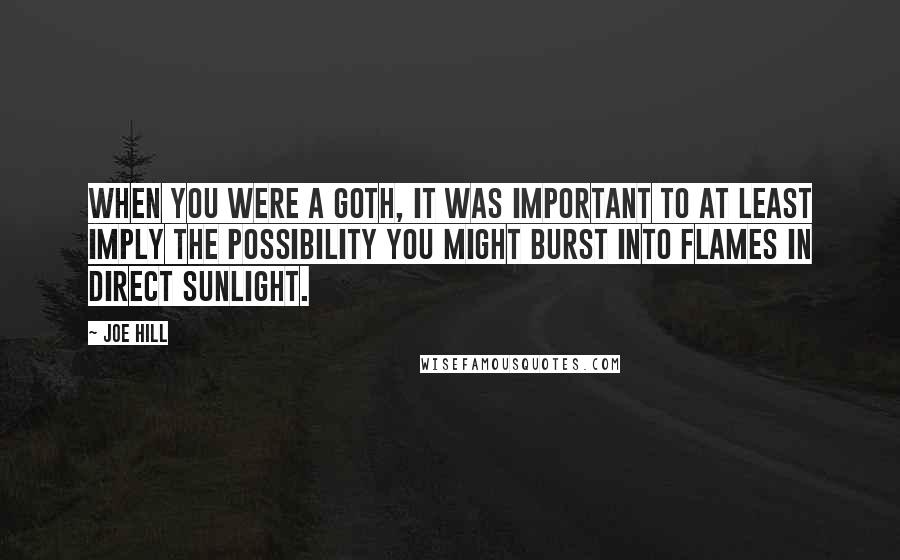 Joe Hill Quotes: When you were a Goth, it was important to at least imply the possibility you might burst into flames in direct sunlight.