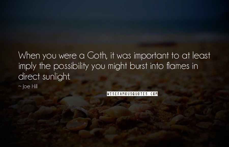 Joe Hill Quotes: When you were a Goth, it was important to at least imply the possibility you might burst into flames in direct sunlight.