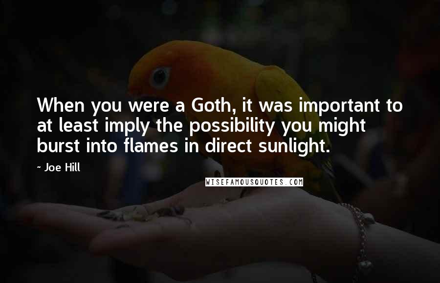 Joe Hill Quotes: When you were a Goth, it was important to at least imply the possibility you might burst into flames in direct sunlight.