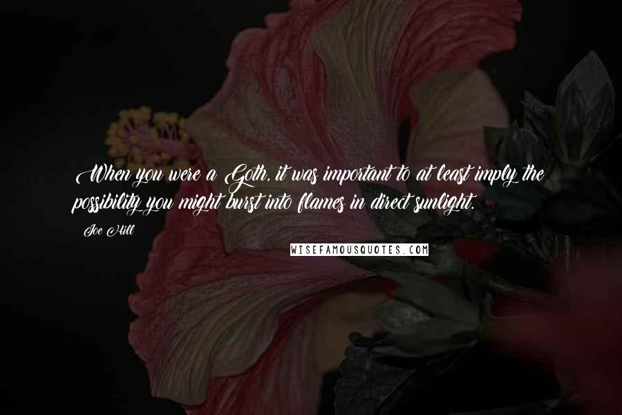 Joe Hill Quotes: When you were a Goth, it was important to at least imply the possibility you might burst into flames in direct sunlight.