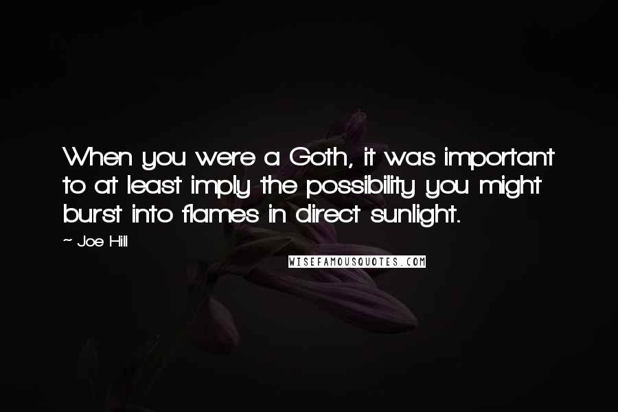 Joe Hill Quotes: When you were a Goth, it was important to at least imply the possibility you might burst into flames in direct sunlight.