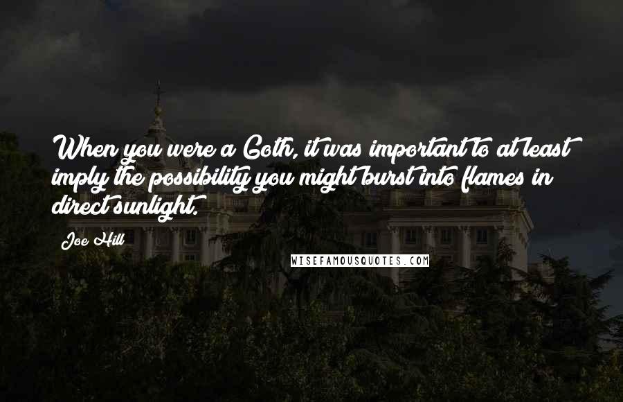 Joe Hill Quotes: When you were a Goth, it was important to at least imply the possibility you might burst into flames in direct sunlight.