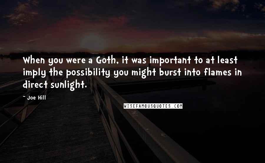 Joe Hill Quotes: When you were a Goth, it was important to at least imply the possibility you might burst into flames in direct sunlight.