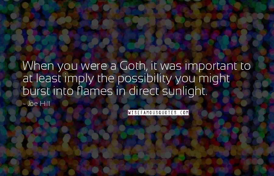 Joe Hill Quotes: When you were a Goth, it was important to at least imply the possibility you might burst into flames in direct sunlight.