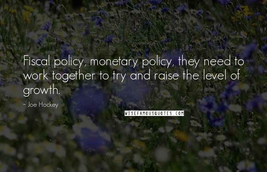 Joe Hockey Quotes: Fiscal policy, monetary policy, they need to work together to try and raise the level of growth.