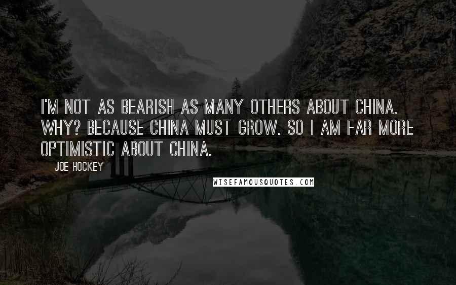 Joe Hockey Quotes: I'm not as bearish as many others about China. Why? Because China must grow. So I am far more optimistic about China.