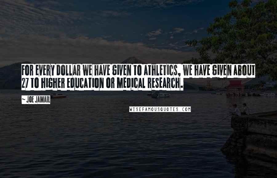 Joe Jamail Quotes: For every dollar we have given to athletics, we have given about 27 to higher education or medical research.