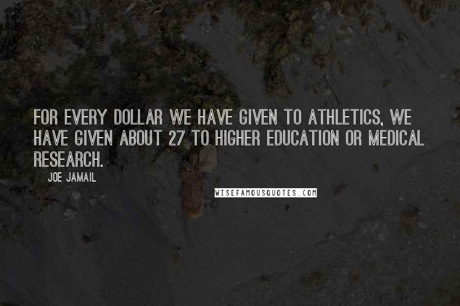 Joe Jamail Quotes: For every dollar we have given to athletics, we have given about 27 to higher education or medical research.