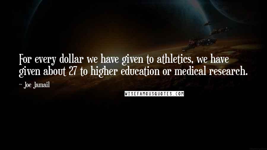 Joe Jamail Quotes: For every dollar we have given to athletics, we have given about 27 to higher education or medical research.