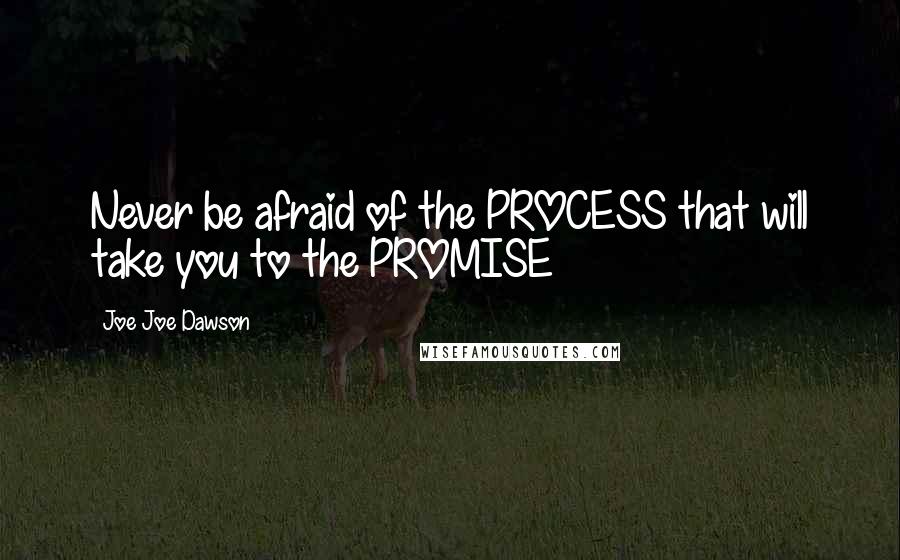 Joe Joe Dawson Quotes: Never be afraid of the PROCESS that will take you to the PROMISE