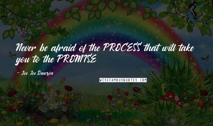 Joe Joe Dawson Quotes: Never be afraid of the PROCESS that will take you to the PROMISE