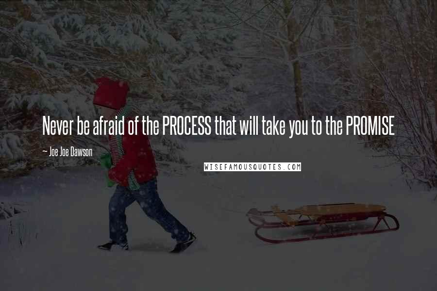 Joe Joe Dawson Quotes: Never be afraid of the PROCESS that will take you to the PROMISE