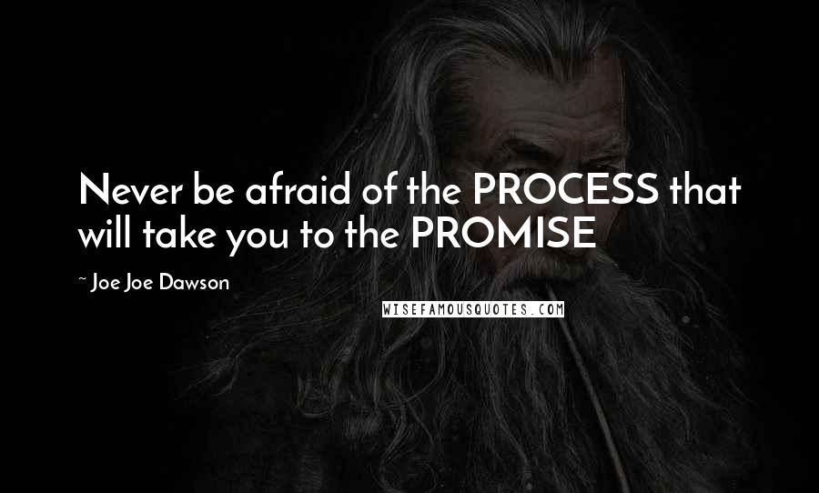 Joe Joe Dawson Quotes: Never be afraid of the PROCESS that will take you to the PROMISE