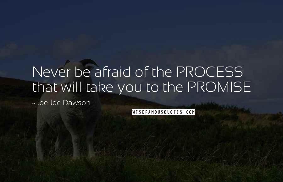 Joe Joe Dawson Quotes: Never be afraid of the PROCESS that will take you to the PROMISE