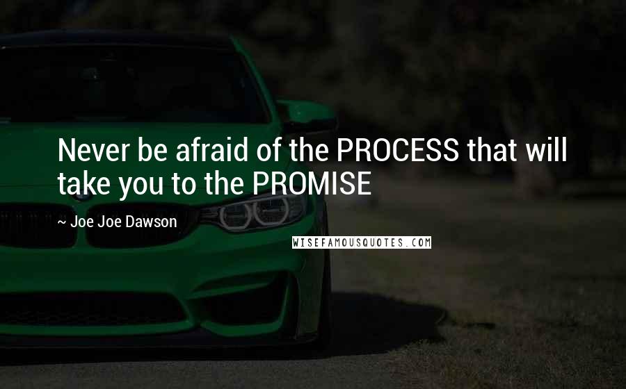 Joe Joe Dawson Quotes: Never be afraid of the PROCESS that will take you to the PROMISE