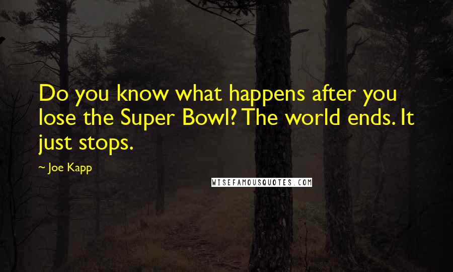 Joe Kapp Quotes: Do you know what happens after you lose the Super Bowl? The world ends. It just stops.