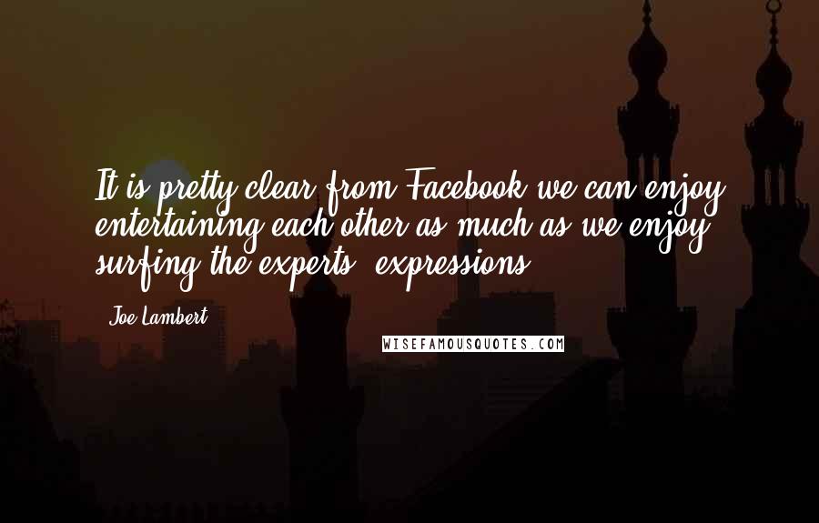 Joe Lambert Quotes: It is pretty clear from Facebook we can enjoy entertaining each other as much as we enjoy surfing the experts' expressions.