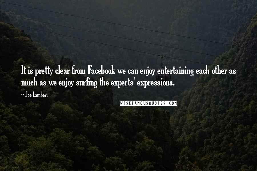 Joe Lambert Quotes: It is pretty clear from Facebook we can enjoy entertaining each other as much as we enjoy surfing the experts' expressions.