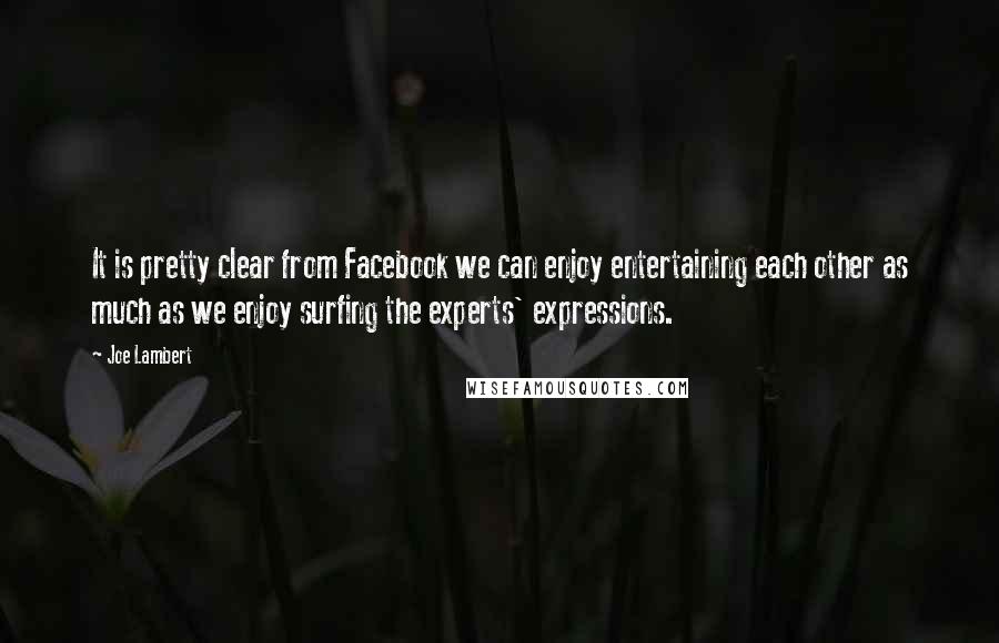 Joe Lambert Quotes: It is pretty clear from Facebook we can enjoy entertaining each other as much as we enjoy surfing the experts' expressions.