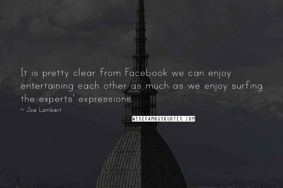 Joe Lambert Quotes: It is pretty clear from Facebook we can enjoy entertaining each other as much as we enjoy surfing the experts' expressions.