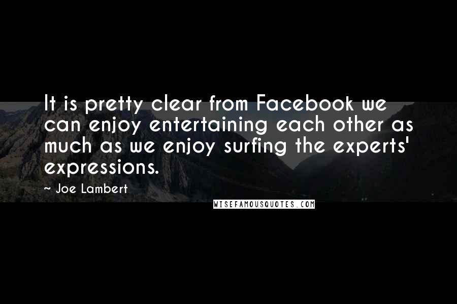 Joe Lambert Quotes: It is pretty clear from Facebook we can enjoy entertaining each other as much as we enjoy surfing the experts' expressions.