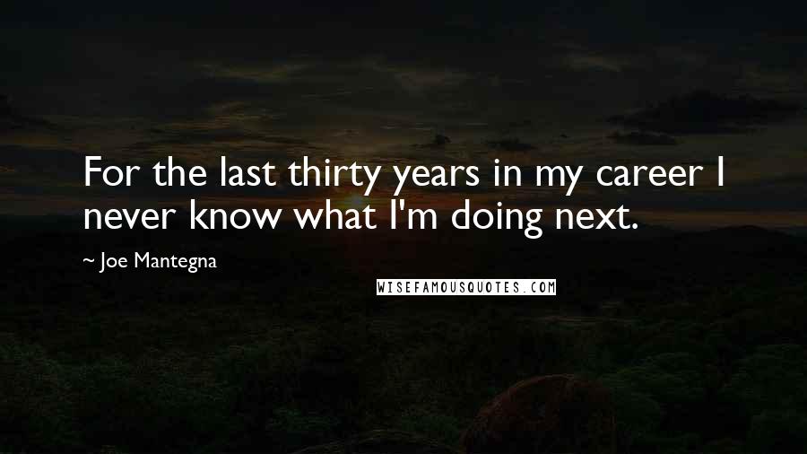 Joe Mantegna Quotes: For the last thirty years in my career I never know what I'm doing next.