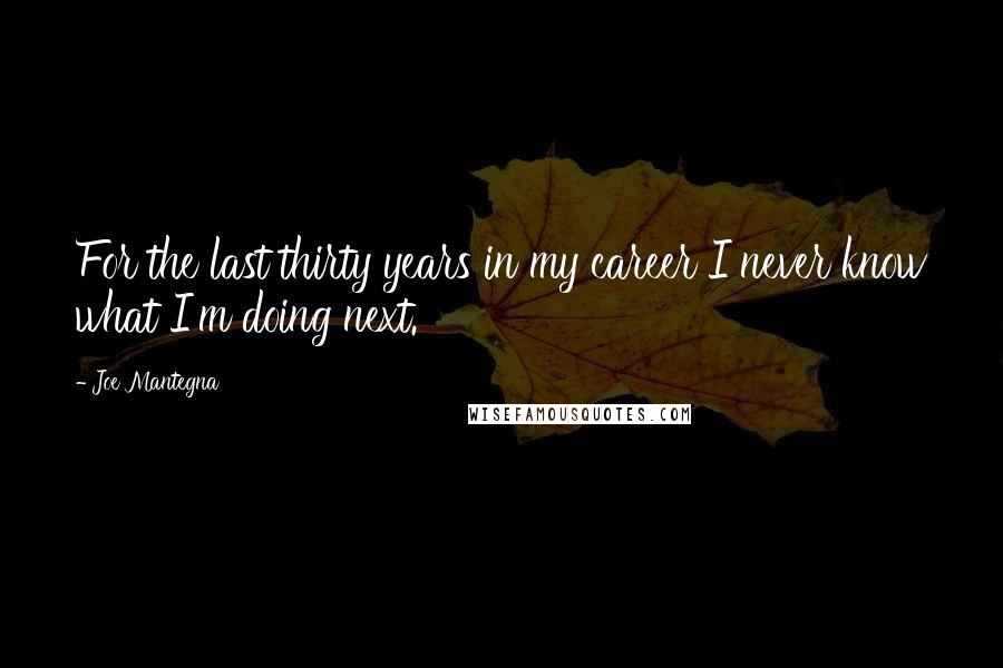 Joe Mantegna Quotes: For the last thirty years in my career I never know what I'm doing next.