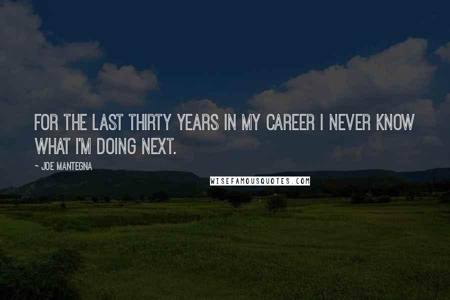 Joe Mantegna Quotes: For the last thirty years in my career I never know what I'm doing next.