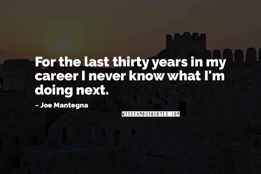 Joe Mantegna Quotes: For the last thirty years in my career I never know what I'm doing next.