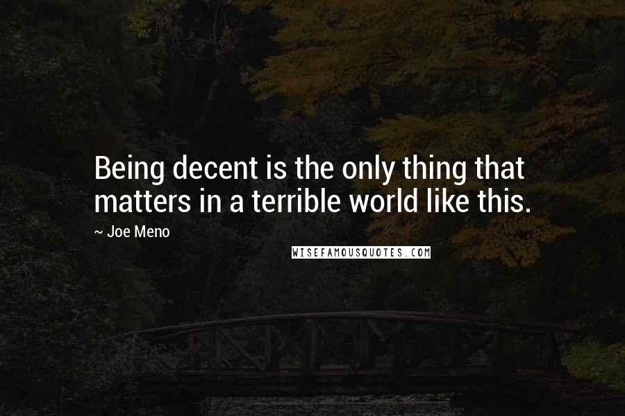 Joe Meno Quotes: Being decent is the only thing that matters in a terrible world like this.