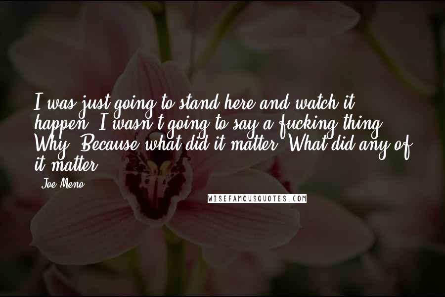 Joe Meno Quotes: I was just going to stand here and watch it happen. I wasn't going to say a fucking thing. Why? Because what did it matter? What did any of it matter?