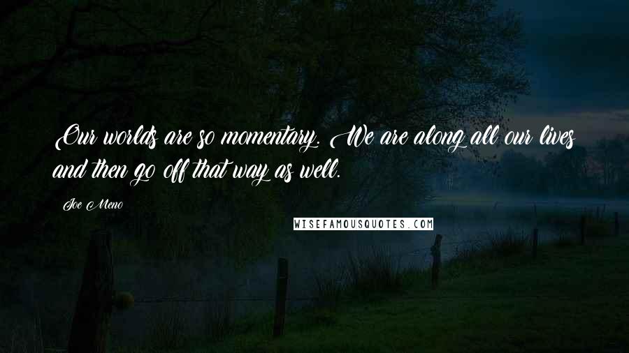 Joe Meno Quotes: Our worlds are so momentary. We are along all our lives and then go off that way as well.