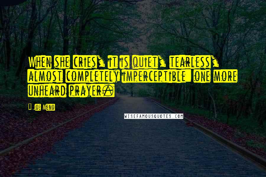 Joe Meno Quotes: When she cries, it is quiet, tearless, almost completely imperceptible: one more unheard prayer.
