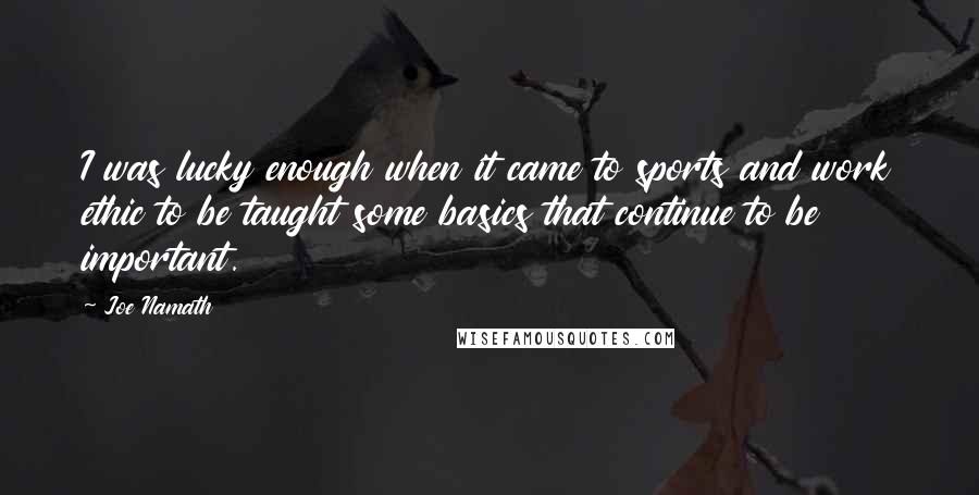 Joe Namath Quotes: I was lucky enough when it came to sports and work ethic to be taught some basics that continue to be important.