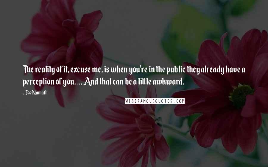 Joe Namath Quotes: The reality of it, excuse me, is when you're in the public they already have a perception of you, ... And that can be a little awkward.