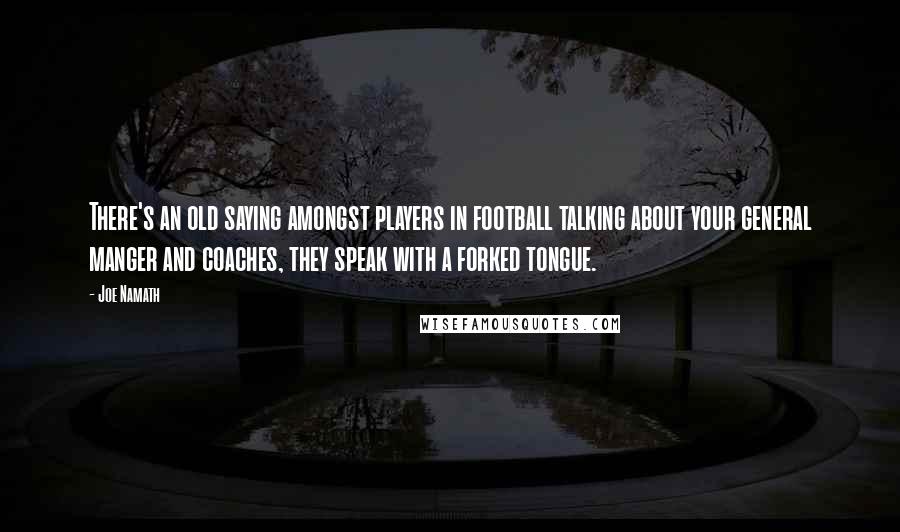 Joe Namath Quotes: There's an old saying amongst players in football talking about your general manger and coaches, they speak with a forked tongue.