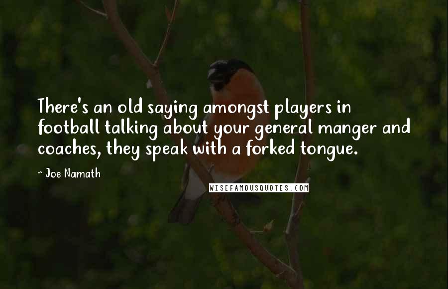 Joe Namath Quotes: There's an old saying amongst players in football talking about your general manger and coaches, they speak with a forked tongue.