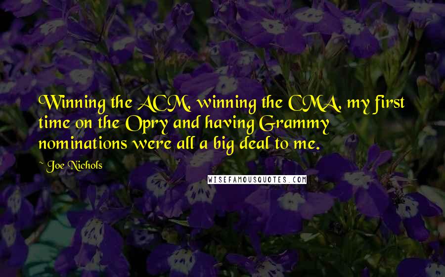 Joe Nichols Quotes: Winning the ACM, winning the CMA, my first time on the Opry and having Grammy nominations were all a big deal to me.
