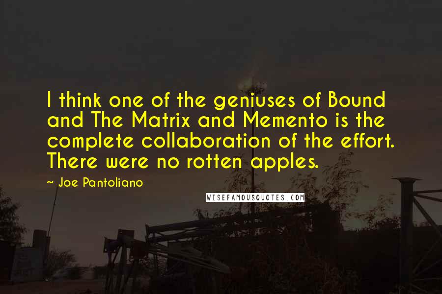 Joe Pantoliano Quotes: I think one of the geniuses of Bound and The Matrix and Memento is the complete collaboration of the effort. There were no rotten apples.