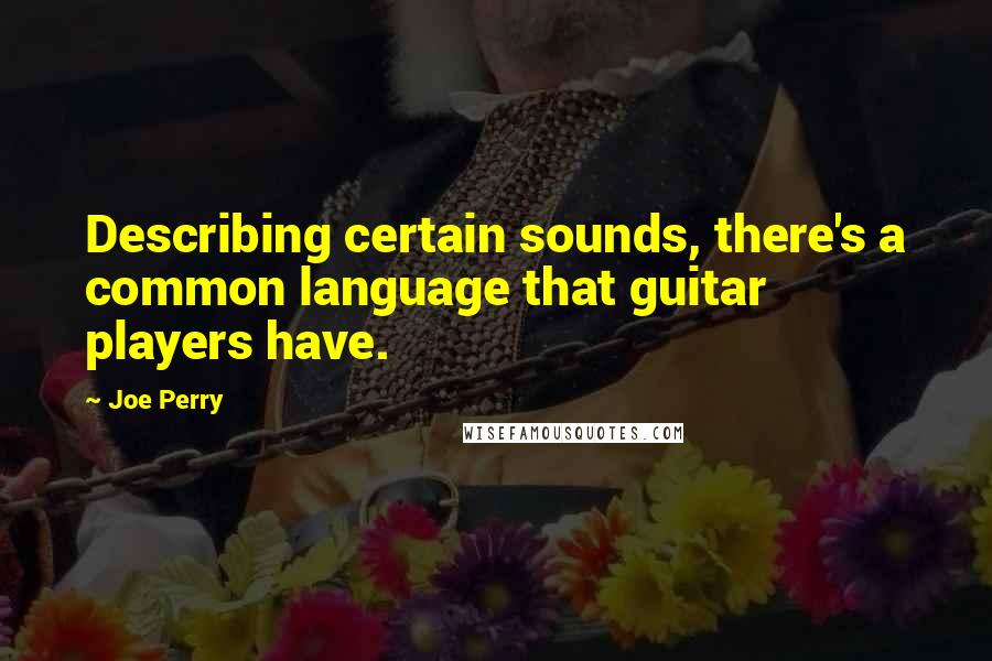 Joe Perry Quotes: Describing certain sounds, there's a common language that guitar players have.
