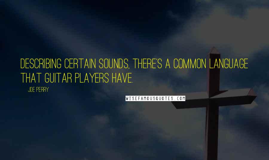 Joe Perry Quotes: Describing certain sounds, there's a common language that guitar players have.