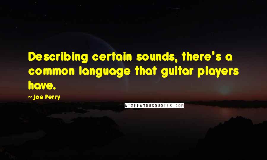 Joe Perry Quotes: Describing certain sounds, there's a common language that guitar players have.