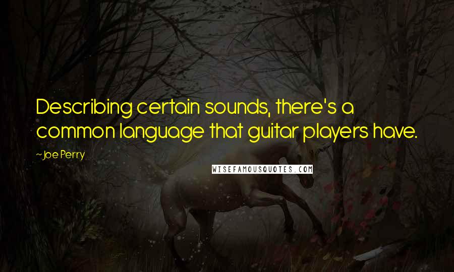 Joe Perry Quotes: Describing certain sounds, there's a common language that guitar players have.