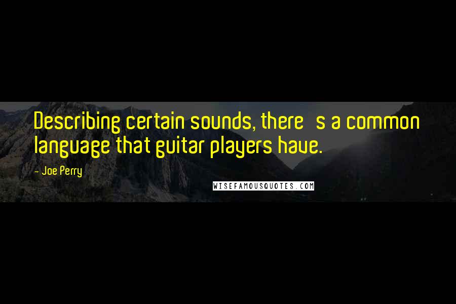 Joe Perry Quotes: Describing certain sounds, there's a common language that guitar players have.