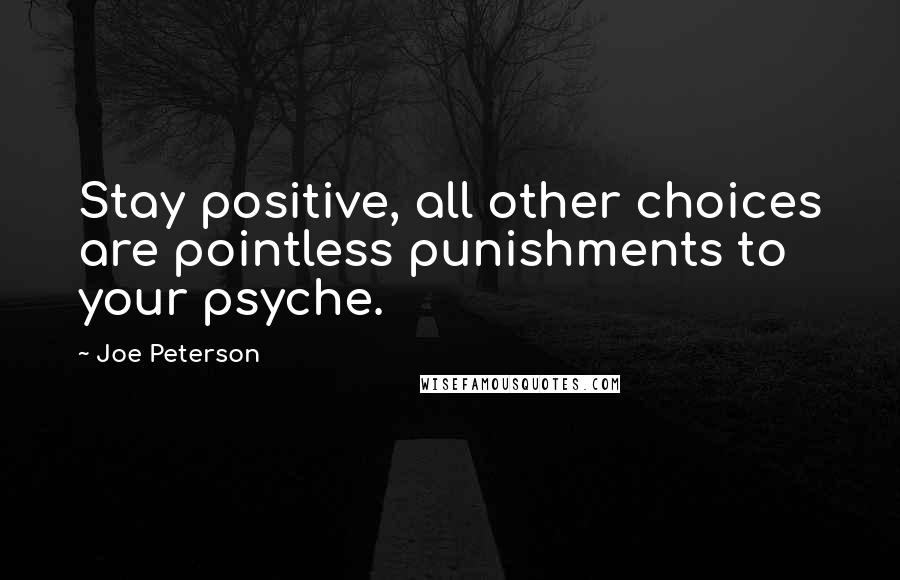 Joe Peterson Quotes: Stay positive, all other choices are pointless punishments to your psyche.