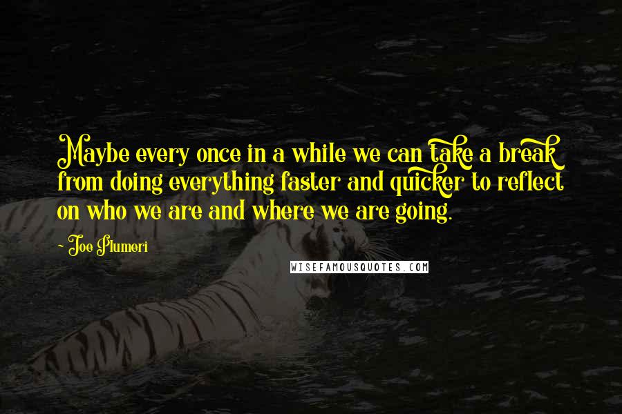 Joe Plumeri Quotes: Maybe every once in a while we can take a break from doing everything faster and quicker to reflect on who we are and where we are going.