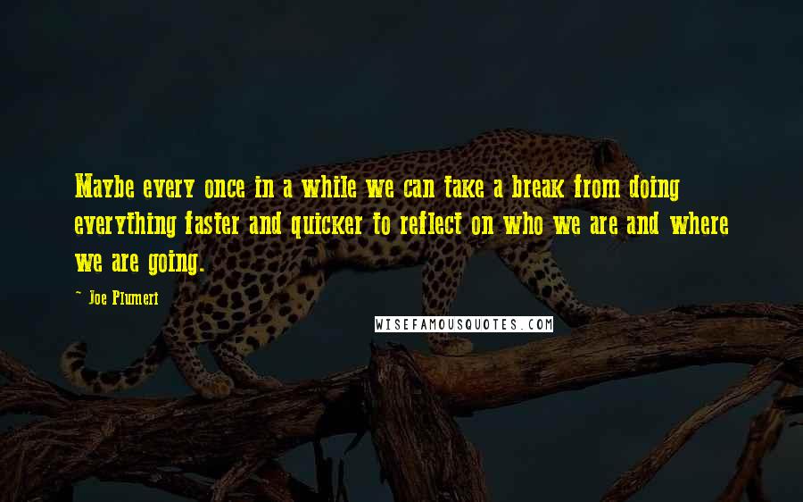 Joe Plumeri Quotes: Maybe every once in a while we can take a break from doing everything faster and quicker to reflect on who we are and where we are going.