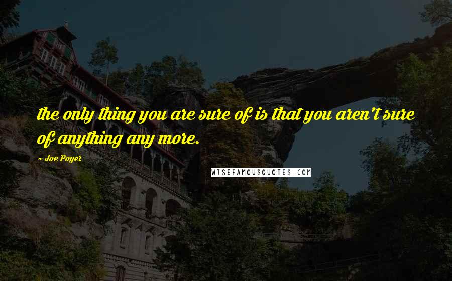 Joe Poyer Quotes: the only thing you are sure of is that you aren't sure of anything any more.