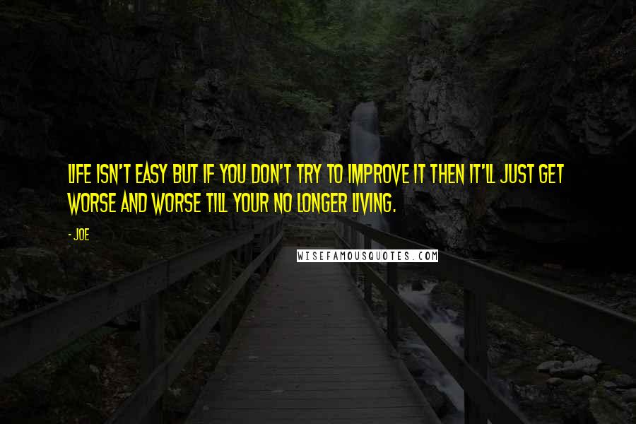 Joe Quotes: Life isn't easy but if you don't try to improve it then it'll just get worse and worse till your no longer living.