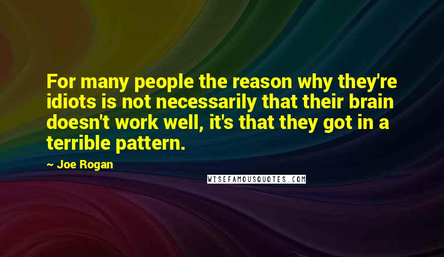 Joe Rogan Quotes: For many people the reason why they're idiots is not necessarily that their brain doesn't work well, it's that they got in a terrible pattern.